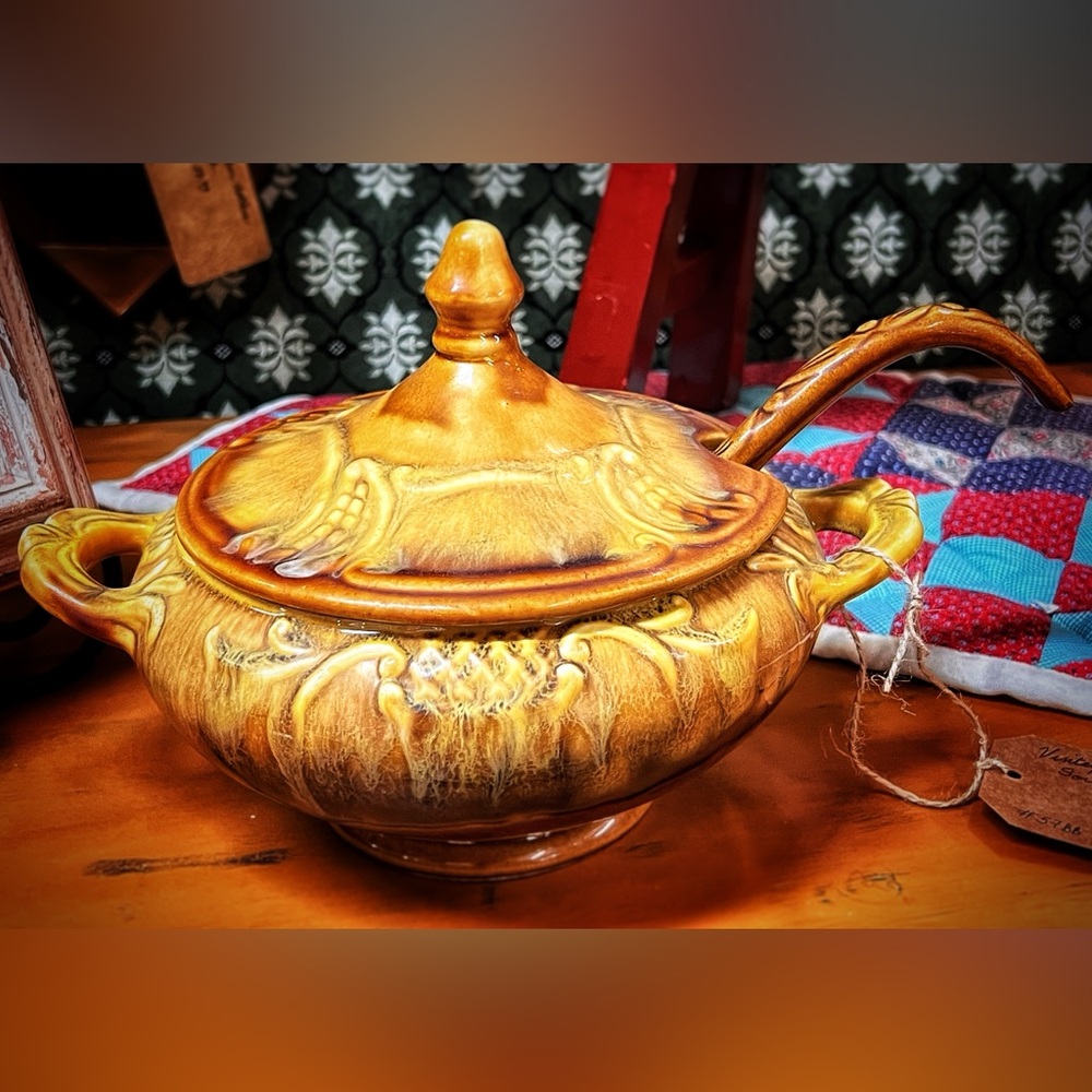 Vintage Marcia California Soup Tureen with Lid & Ladle, MCM USA Pottery